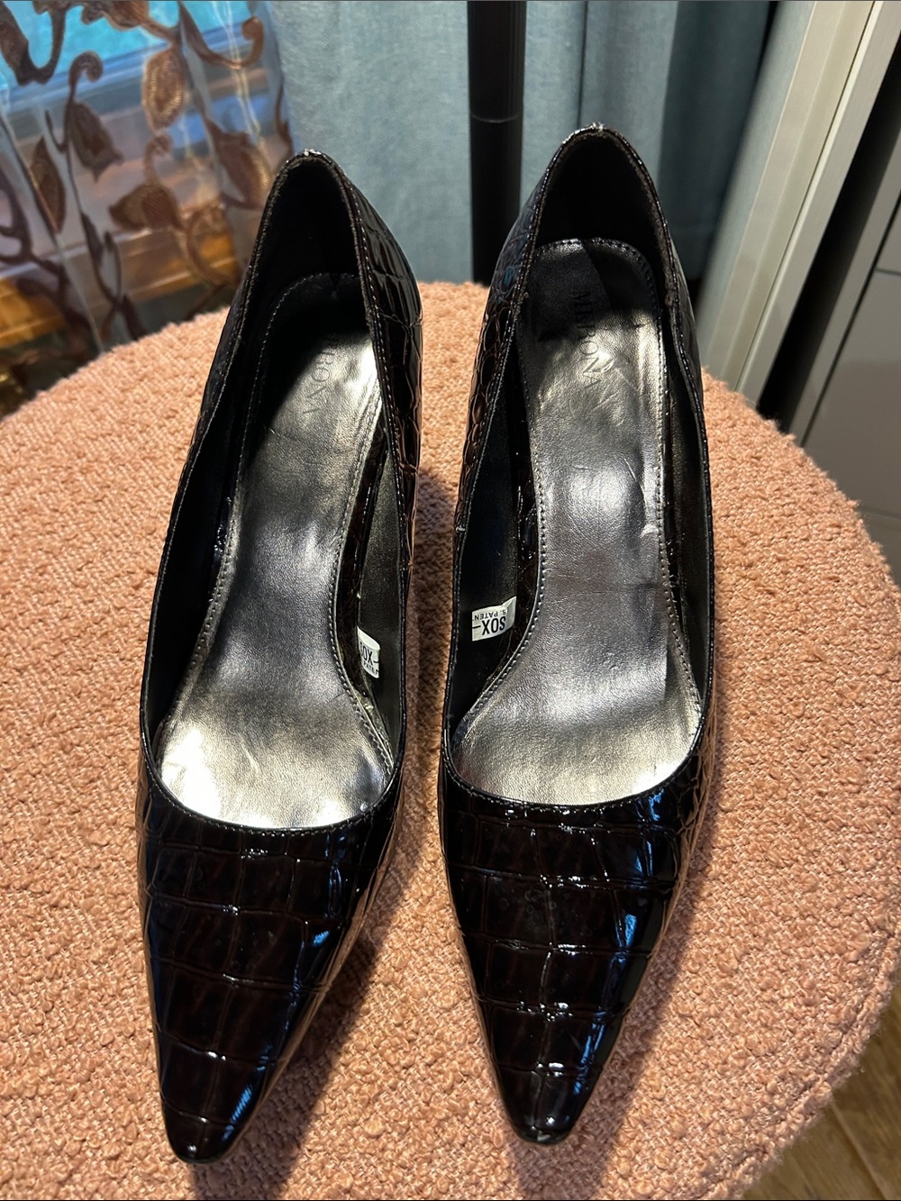 Merona Black Patent Croc-Embossed Pointed Pumps